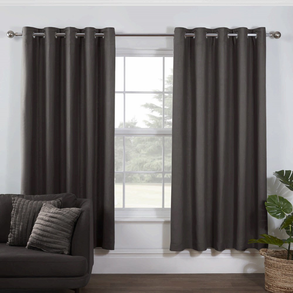 Lazy Linen Plain Eyelet Curtains in Charcoal Grey